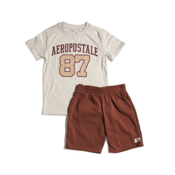 AEROPOSTALE KIDS Tan Little Boys Graphic Tee And Fleece Shorts Set - Picture 1 of 2